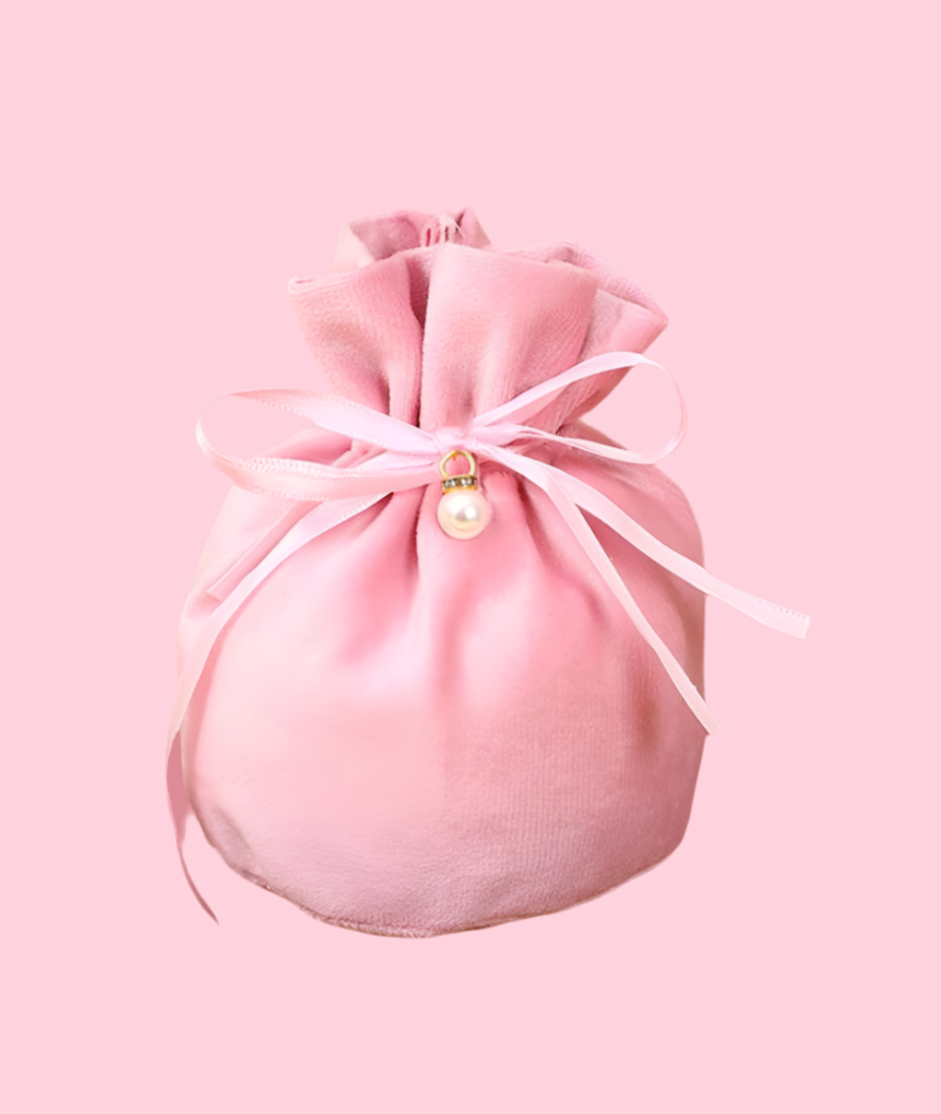 SAC CADEAU VELOURS ROSE X1
